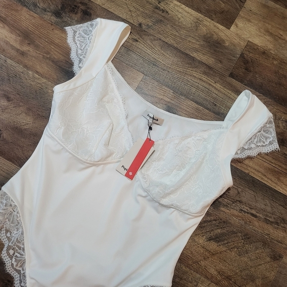 Popilush White Lace Cap Sleeve V Neck Shapewear Tummy Control Bodysuit Size XXL - Picture 6 of 11
